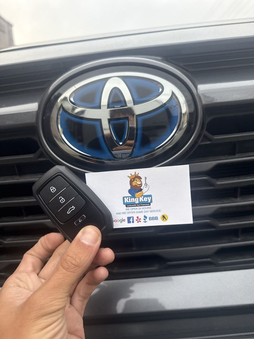A Toyota remote key on the work surface in the van